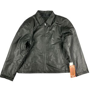 Victory Sportswear Mens 100% Genuine Leather Retro Motorcycle Jacket Black L